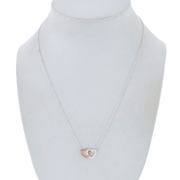 Footnote Sterling Silver Two Tone Cubic Zirconia Intertwined Heart Necklace - Picture 3 of 5
